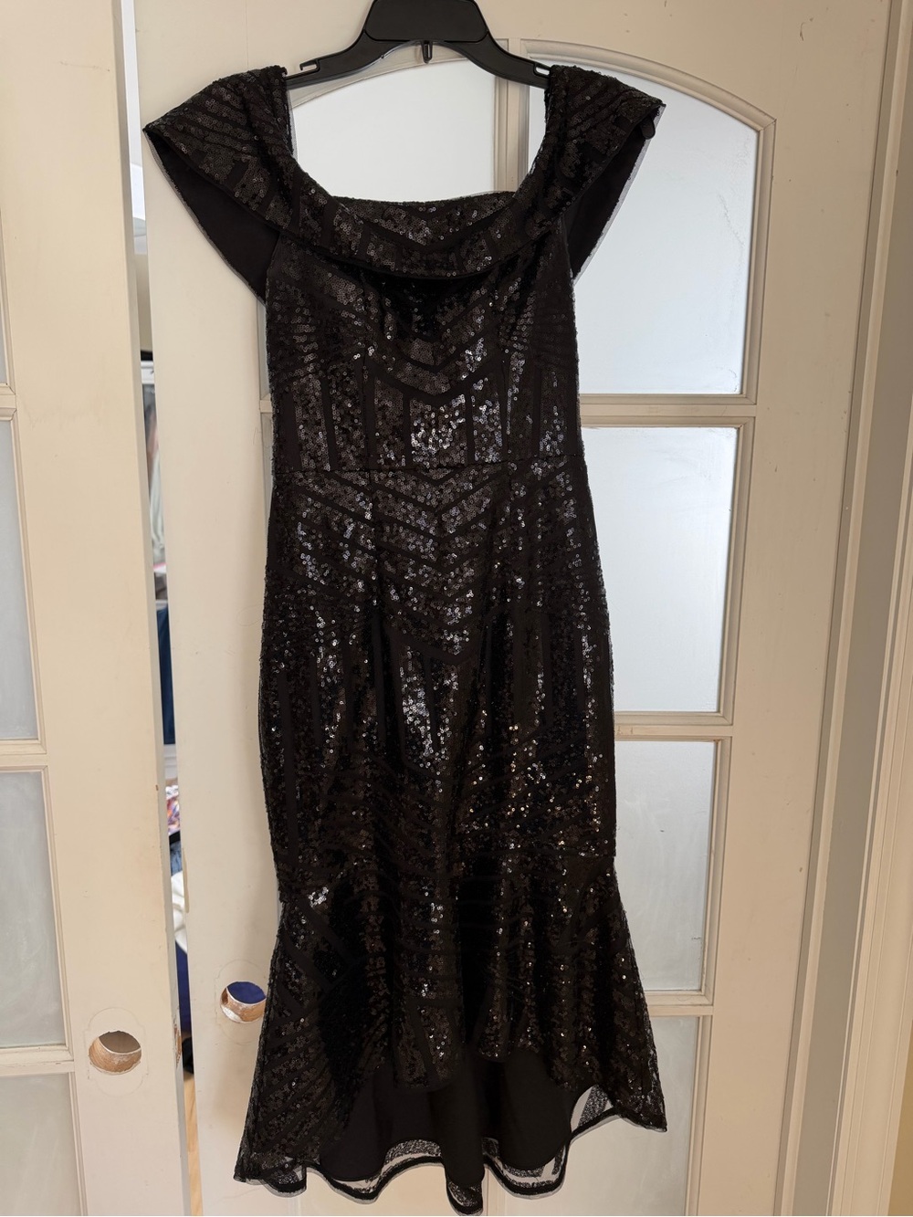 Black Sequin High-Low Evening Dress
